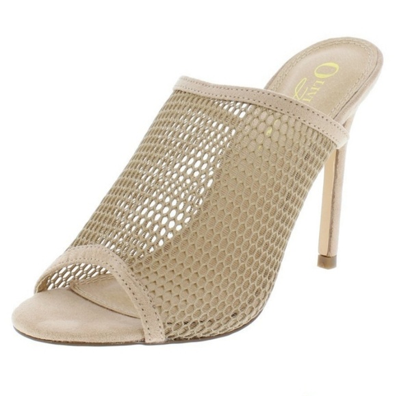 💜Camel Suede Open Toe Mesh Mule Stiletto Heels - Picture 1 of 2